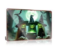 LOP Targa in metallo con scritta in lingua inglese "Drinking Signs Funny Halloween Night: Three Witches Brew Under The Full Moon" (lingua italiana non garantita)