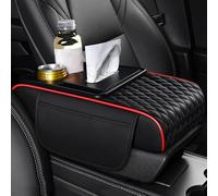 LOPAMCGH Cuscino Bracciolo Auto per Peugeot Partner/e-Traveller, Copertura Bracciolo Centrale in Pelle PU con Portabicchieri e Tasche, Universale Cuscino Bracciolo Console Auto,B BlackRed