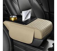 LOPAMCGH Cuscino Bracciolo Auto per Porsche Macan S/Macan Turbo, Copertura Bracciolo Centrale in Pelle PU con Portabicchieri e Tasche, Universale Cuscino Bracciolo Console Auto,C Beige
