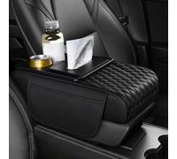 LOPAMCGH Cuscino Bracciolo Auto per Skoda Fabia Enyaq Superb Scala Elroq Epiq, Copertura Bracciolo Centrale in Pelle PU con Portabicchieri e Tasche, Universale Cuscino Bracciolo Console Auto,A Black