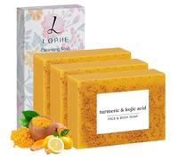 LOPHE 3 Pezzi Sapone alla Curcuma, Scrub Cogico, Detergente, 100g | Saponetta Detergente Solida Scrub con Acido Cogico, per Peeling Naturale e Tono Pelle Uniforme, Adatta a Donna e Uomo