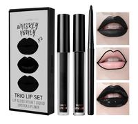 LOPHE 3PCS Nero Opaco Rossetto Liquido, Lip Liner, Lucidalabbra Trio Lip Set, Impermeabile e a Lunga Durata Idratante Vellutato Lip Stain, One Step Labbra Kit Trucco#12