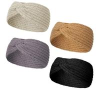 LOPHE 4 Pezzi Turbante Fascia Capelli Donna in Maglia Invernale Set Kit | Extra Large, Morbida e Calda, Accessorio Cerchietto per Donna e Ragazza, Ideale D'inverno, Comodo, Morbido, Leggero, Elegante