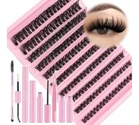 LOPHE Ciglia Finte Kit, 4 Pcs Set Ciglia Finte Extension con 180 Cluster 80D Lashes Manga, Lunghezza Mista, Naturali Ciuffetti Estensione Ciglia Individuali, Adatto a Principianti e Fai Da Te