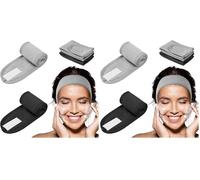 LOPHE Fascia per Capelli Cosmetica, 2 Pezzi Regolabile Spa Fascia per Capelli con Magic Tape, Fascia Regolabile Capelli per Doccia, Yoga, Sport, Spa, Grigio, Nero (Confezione da 2)