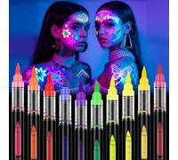LOPHE Fluorescenti Matite Trucco per Viso e Corpo, 10 Colori Lavabile UV Fluorescente Colorato Neon Kit, Pittura Corpo Sicuro e Non Tossico per Feste, Cosplay, Halloween e Natale(B)