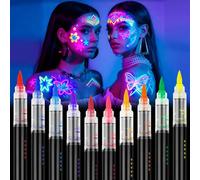 LOPHE Fluorescenti Matite Trucco per Viso e Corpo, 10 Colori Lavabile UV Fluorescente Colorato Neon Kit, Pittura Corpo Sicuro e Non Tossico per Feste, Cosplay, Halloween e Natale(A)