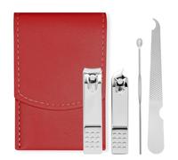 LOPHE Kit Tagliaunghie, 4 Pezzi Set per Pedicure, set di Bellezza Portatile con Lussuosa Custodia da Viaggio in Pelle, in Acciaio Inox, per Donne e Uomini (Rosso)