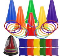Loppdece 31 pezzi giochi di lancio per feste per bambini, 3 in 1, giochi di carnevale, giochi con cono di traffico, anelli di lancio per compleanni, feste, giochi all'aperto