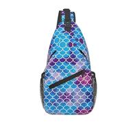 Loppott Borsa da petto a croce con stampa a squame di sirena diagonale, zaino regolabile viaggi escursionismo sport portafoglio, nero, taglia unica, Nero, One Size