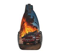 Loppott Borsa da petto a croce con stampa fiamma pompiere vigile del fuoco diagonale, zaino regolabile zaino da viaggio escursionismo sport portafoglio, nero, taglia unica, Nero, One Size