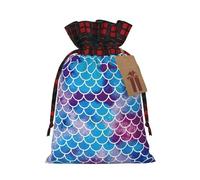 Loppott Borsa regalo di Natale con stampa a squame di pesce di sirena, borse di Natale riutilizzabili per feste prevacanze bomboniere accessori regali