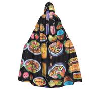 Loppott Mantello con cappuccio per adulti con stampa di alimenti sani, Halloween, feste di Natale, costume cosplay, mantello di carnevale con cappuccio