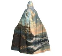 Loppott Mantello con cappuccio per adulti con stampa sullo sfondo del faro, Halloween, feste di Natale, cosplay, mantello di carnevale