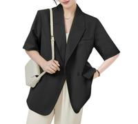 LoprNsdgt Blazer Da Lavoro Per Le Donne Con Risvolto Dentellato A Doppio Petto A Maniche Corte Giacche Larghe,Nero,XL