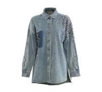 LoprNsdgt Giacca Di Jeans Aperta Da Donna Autunnale Casual Multicolore Con Strass, Maniche Lunghe E Bottoni in Metallo,Blue fancy diamonds,S