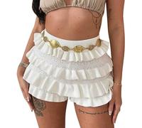 LoprNsdgt Pantaloncini Estivi in Maglia Estiva A Vita Alta Y2K Sexy Y2K Sexy in Tinta Unita A Strati,Bianca,L