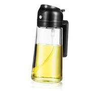 LOPUNER Distributore di Olio da Cucina 470ml e Spruzzatore di Olio D'oliva 2 in 1, Bottiglia Erogatrice in Vetro Nero Ampia Apertura, Facile da Usare per Cucina e Campeggio