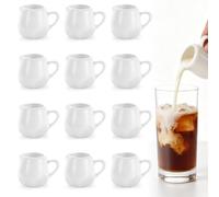 LOPYXBR 12 mini brocche per il latte da 60 ml, in ceramica bianca, mini brocca per latte da 60 ml, con beccuccio antigoccia e cucchiaio, per casa, cucina, ufficio, bar