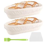LOPYXBR 2 cestini ovali da 35 cm, per pane cestino in rattan con spatola e pennello per olio di silicone