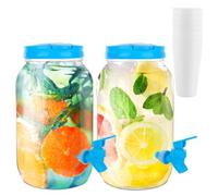 LOPYXBR 2 dispenser per bevande con rubinetto da 3,8 litri, in plastica con manico e coperchio, dispenser per bevande per esterni, famiglia, scuola, ufficio, con 8 bicchieri di plastica riutilizzabili