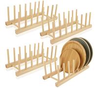 LOPYXBR 4 supporti per piatti in legno, 7 scomparti, scolapiatti in legno, scolapiatti in legno di bambù, supporto per piatti, taglieri, pentole, coperchio, ciotola,