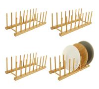 LOPYXBR 4 supporti per piatti in legno, 8 scomparti, scolapiatti in legno, scolapiatti in bambù, per piatti, taglieri, pentole, coperchio, ciotola