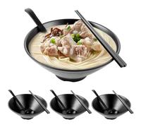 LOPYXBR Set di 4 ciotole giapponesi ramen, 1000 ml, in melamina, ramen, ciotola con cucchiaio e bacchette, lavabili in lavastoviglie, durevoli, per ramen, pasta, ramen, insalata