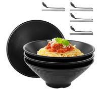 LOPYXBR Set di 4 Ciotole Ramen Set, Ramen Bowl 1000 ml in Melamina, 20,3 x 8 cm, con Cucchiaio e Bacchette, Ciotola Ramen per Ramen, Pasta, Insalata - Lavabile in Lavastoviglie