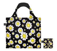 LOQI Smiley Flowers Black Recycled Bag, black, Large