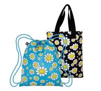LOQI Smiley - Zaino reversibile riciclato, motivo: fiori, multicolore, L, multicolore, Multicolore, L, decostruito