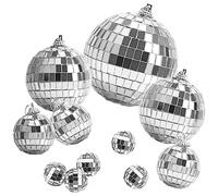 LoQuick Disco Mirror Ball 11pcs,argento appeso palla a specchio Disco Ball,Decorazione per Torta con Palla da Discoteca 1970,Decorazione Dell'Albero di Natale,Decorazioni per Feste Scintillanti
