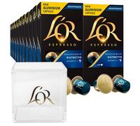 L'OR L'Or Caffè Espresso Decaffeinato Ristretto Capsule in Alluminio Intensità 9con Note di Cacao Frutti di Bosco Cannella Compatibili con Macchine Nespresso e L'Or Barista-200 Capsule+Portacapsule