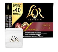 L'OR Caffè Espresso Selection Barista Capsule in Alluminio Intensità 13 con Note di Cioccolato e Cacao Amaro Compatibili con Macchine Nespresso - 40 Capsule + Portacapsule