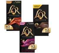 L'Or - Capsule Caffè Espresso Confezione Mista - Variety Pack Intensità Media - Kit 90 Capsule di Alluminio Compatibili Nespresso®* original - 9 Pacchetti [30 Colombia, 30 Forza, 30 India]