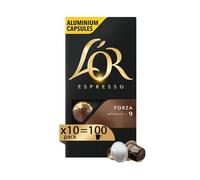 L'Or - Capsule Caffè Espresso Forza - 100 Capsule in Alluminio - Intensità 9 - Compatibili con Macchine Nespresso®* original - 10 Confezioni da 10 Capsule