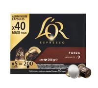 L'Or Capsule Caffè Espresso Forza - 200 Capsule - Intensità 9 | 5 confezioni da 40, in Alluminio, Compatibili con macchine Nespresso®* Original
