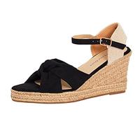 Lora Dora Sandali con zeppa aperti da donna Espadrillas con zeppa intrecciata cinturino incrociato Hessian Sandali avvolgenti alla caviglia, Nero, 37 EU