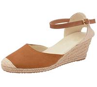 Lora Dora Sandali con zeppa in iuta da donna con memory foam, tacco medio a slingback, espadrillas di moda con cinturino alla caviglia, scarpe estive, Marrone Chiaro (Con Memory Foam), 38 EU