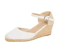 Lora Dora Sandali con zeppa in iuta da donna con memory foam, tacco medio a slingback, espadrillas di moda con cinturino alla caviglia, scarpe estive, Bianco (Con Memory Foam), 39 EU