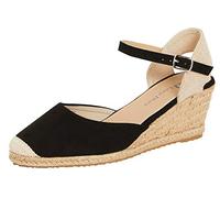 Lora Dora Sandali con zeppa in iuta da donna con memory foam, tacco medio a slingback, espadrillas di moda con cinturino alla caviglia, scarpe estive, Nero (Con Memory Foam), 36 EU