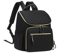 LORADI Zaino leggero per pannolini con clip per passeggino, tasche isolate, accessori essenziali per baby shower, Nero-oro, Large, classico