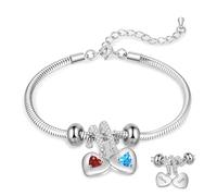 lorajewel Bracciale Donna Personalizzato con Nome Pietra di nascita Bracciale a Cuore Regalo per Mamma Moglie Nonna Regali per Natale Festa della mamma (Argento-2 nome)