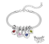lorajewel Bracciale Donna Personalizzato con Nome Pietra di nascita Bracciale a Cuore Regalo per Mamma Moglie Nonna Regali per Natale Festa della mamma (Argento-4 nome)