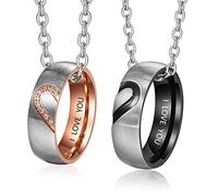 lorajewel Collana di Coppia Personalizzata in Acciaio Inossidabile Ciondolo ad Anello Inciso con Nomi Testo Regalo per Lui e Lei (Style 3)