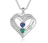 lorajewel Collana Donna Argento 925 Collana Personalizzata con nome e pietra di nascita Collana dell'amore Regalo per la festa della mamma San Valentino Natale (2 STONE)