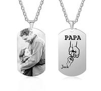 lorajewel Collana papà con 1-5 nomi Collana personalizzata con foto Regalo per la festa del papà Acciaio al titanio Ciondolo in argento Regalo di compleanno per papà