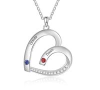 lorajewel Collana Personalizzata Cuore da Donna Collana in Argento con Nome Pietra di nascita Regalo per la Mamma Festa della mamma Natale San Valentino (2 NAME)