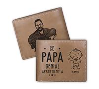 lorajewel Portafoglio personalizzato per papà con nome Portafoglio fotografico Portafoglio bifold in pelle marrone Regalo di Natale per la festa del papà (1 name)
