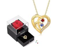 lorajewel Rosa Eterna con Collana Argento 925 - Cuore Collana Personalizzata per Donna con Nome Pietra portafortuna - Regalo per Natale, San Valentino, Festa della Mamma,Compleanno (Oro-2 nome)